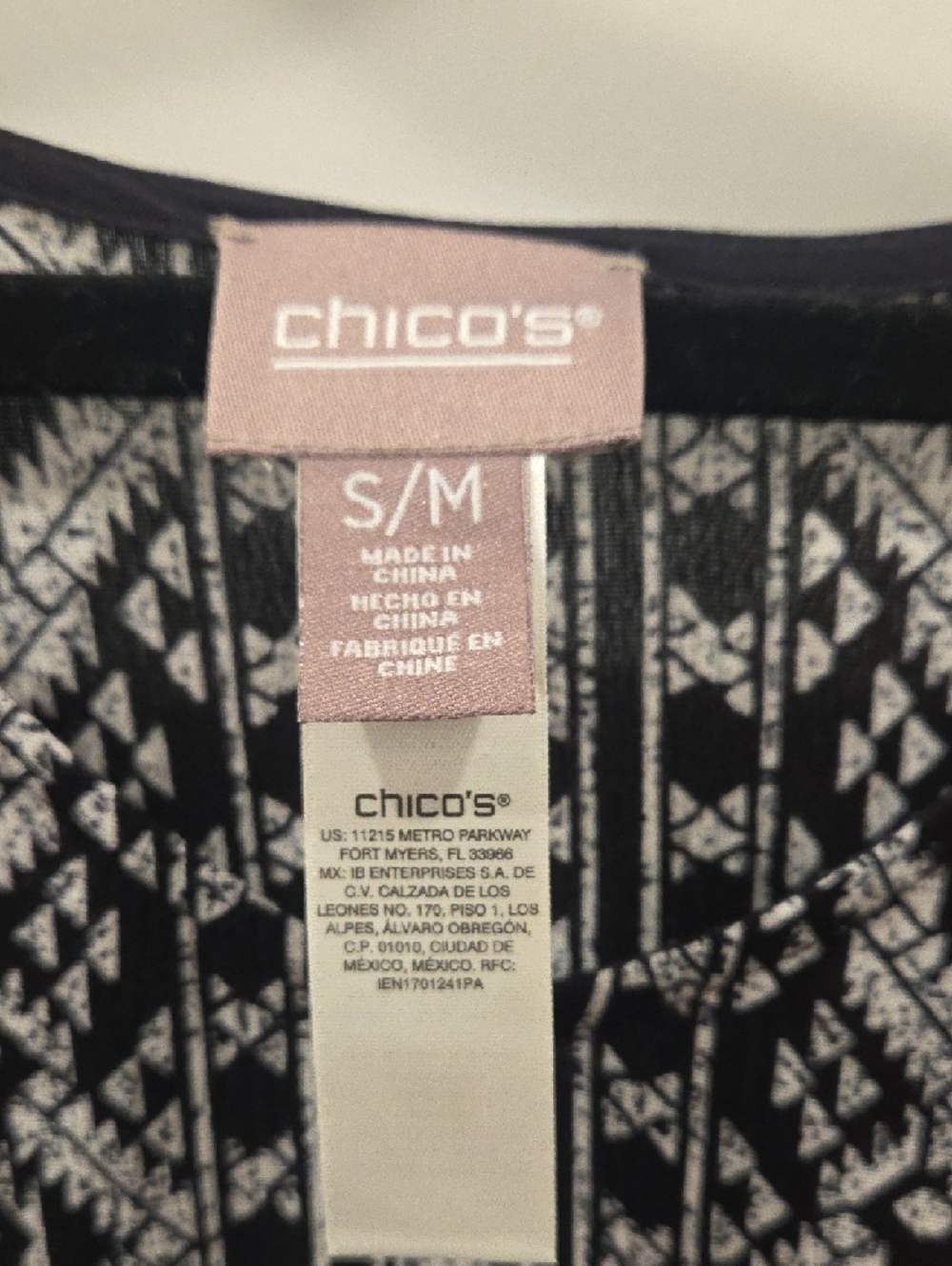 Chico's Black Poncho with White Geometric Embroidery - Picture 2 of 4